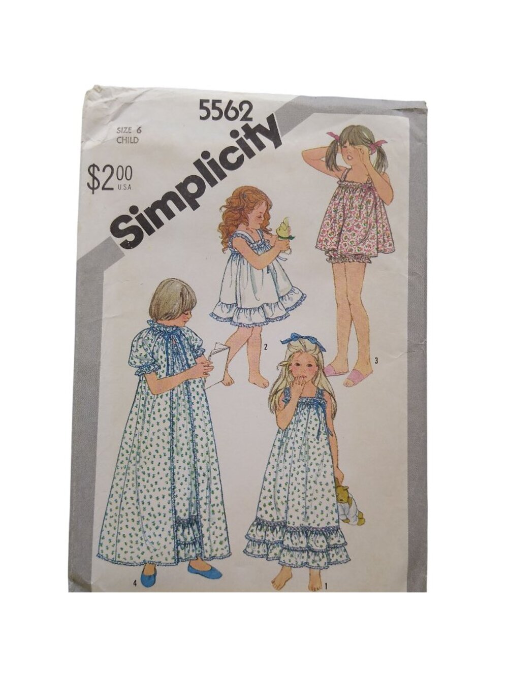 UNCUT Vintage Sewing PATTERN Simplicity 5562, Childrens 1982 Girls Pullover Nigh
